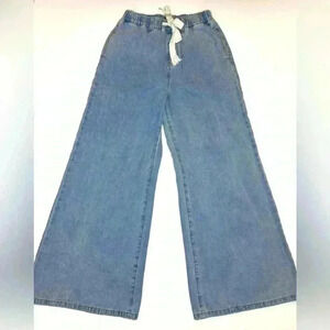CIDER Women’s Denim High Waist Solid Tie Front Wide Leg Trousers Size - Small